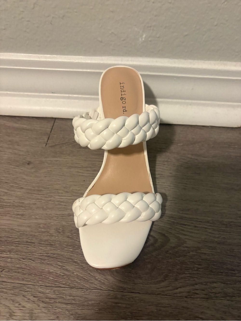 Indigo White Braided Double-Strap Slide Mule